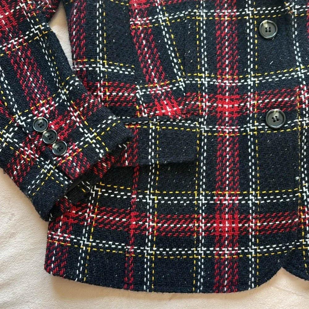 Talbots Aberdeen Tweed Wool Plaid Blazer Blazer Navy Red White Size 16P - Picture 7 of 9